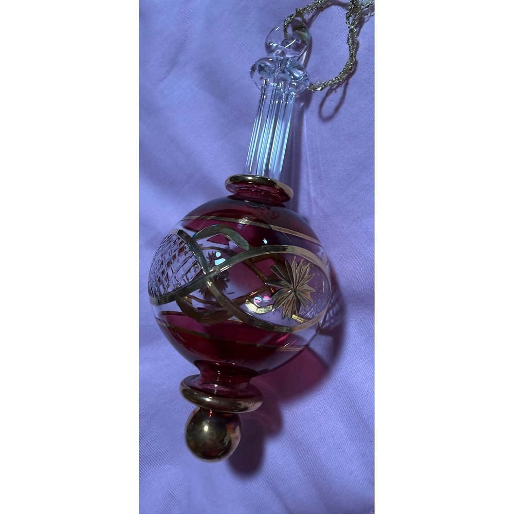 Kurt Adler Luxor Christmas Ornament Red Clear Glass Gold Finial 1990s Vintage